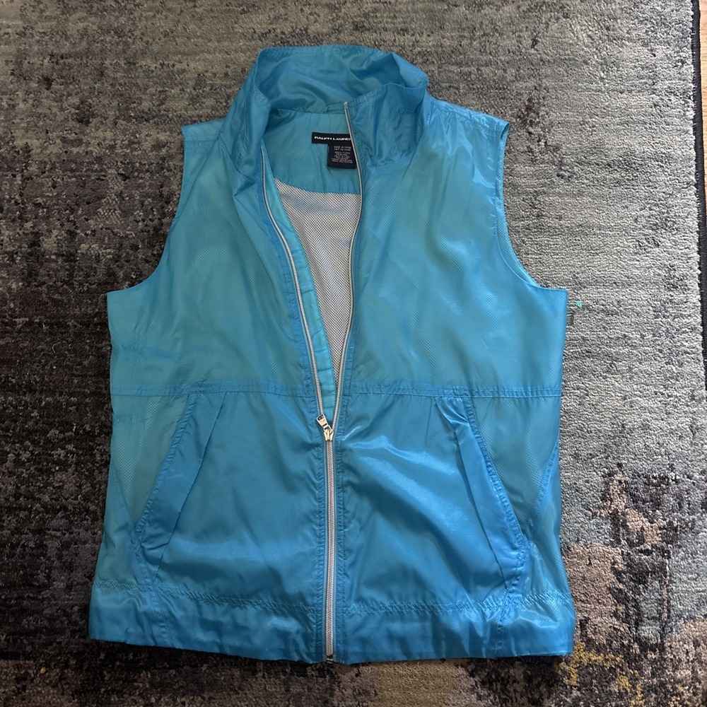 Ralph Lauren Golf Ladies Vest Blue Lightweight Mock Neck Athletic Full Zip